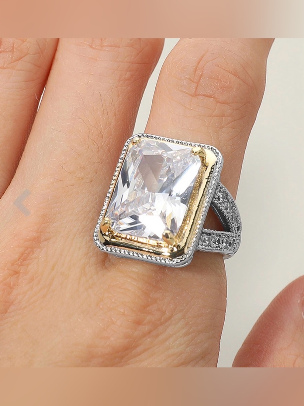 Two-Tone Clear Stone Cocktail Ring